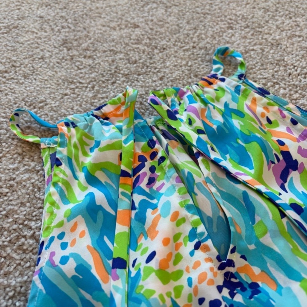 Lilly Pulitzer Skylar Tank Top Womens M Blue Green Sea Soiree Flowy Halter Beach - Picture 9 of 10